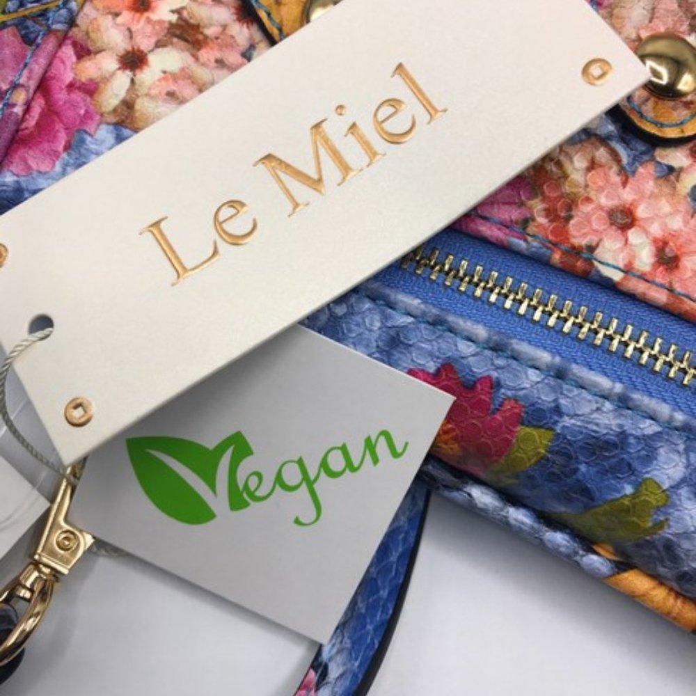 Le Miel Vegan Floral Zipper Clutch/Crossbody Blue Hand Bag NEW - Picture 7 of 7
